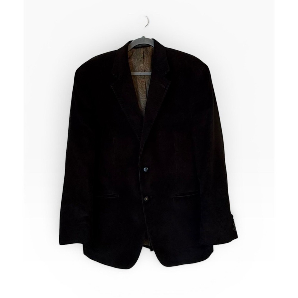 Lauren Ralph Lauren Mens Black Corduroy Sport Coat Blazer 40R Paisley Lined EUC